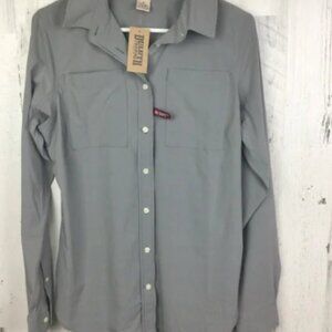 NWT Duluth Trading Womens Shirt Flexcellence Long Button Up No Gape Polyester S